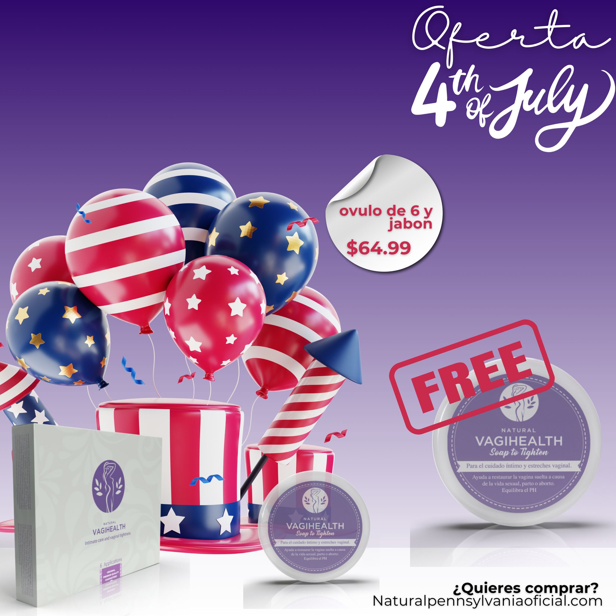 oferta 4 de julio 6 ovulos + jabon llevate otro gratis